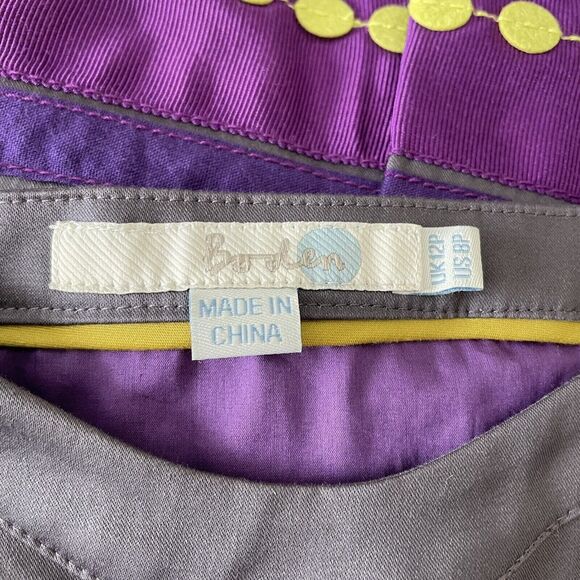 BODEN Pinafore Apron Shift Dress With Ribbon Trim Gray And Purple Size 8P - Picture 6 of 16